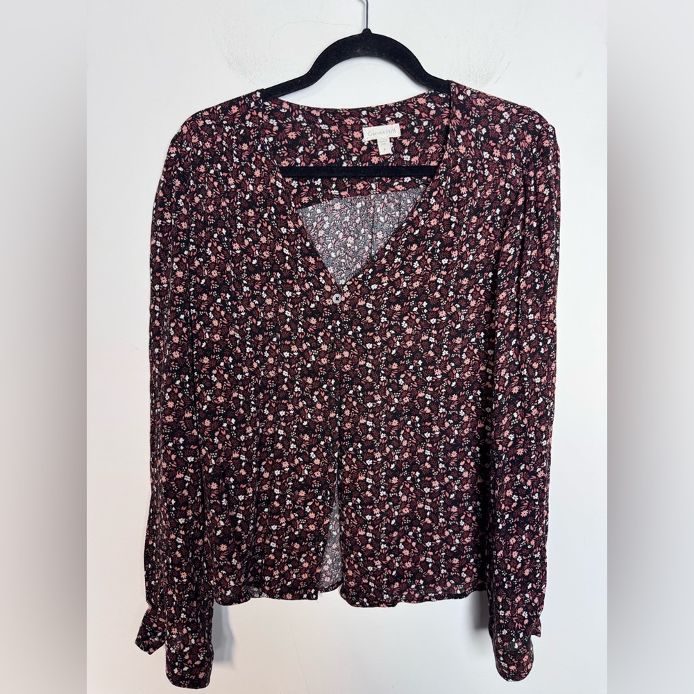 Garnet Hill Clio Button-Up Blouse Floral Black Sz 8 - Picture 2 of 8